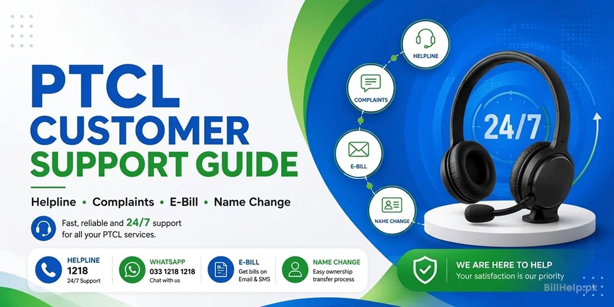 PTCL Helpline, Complaints, E-Bill Subscription & Name Change Guide