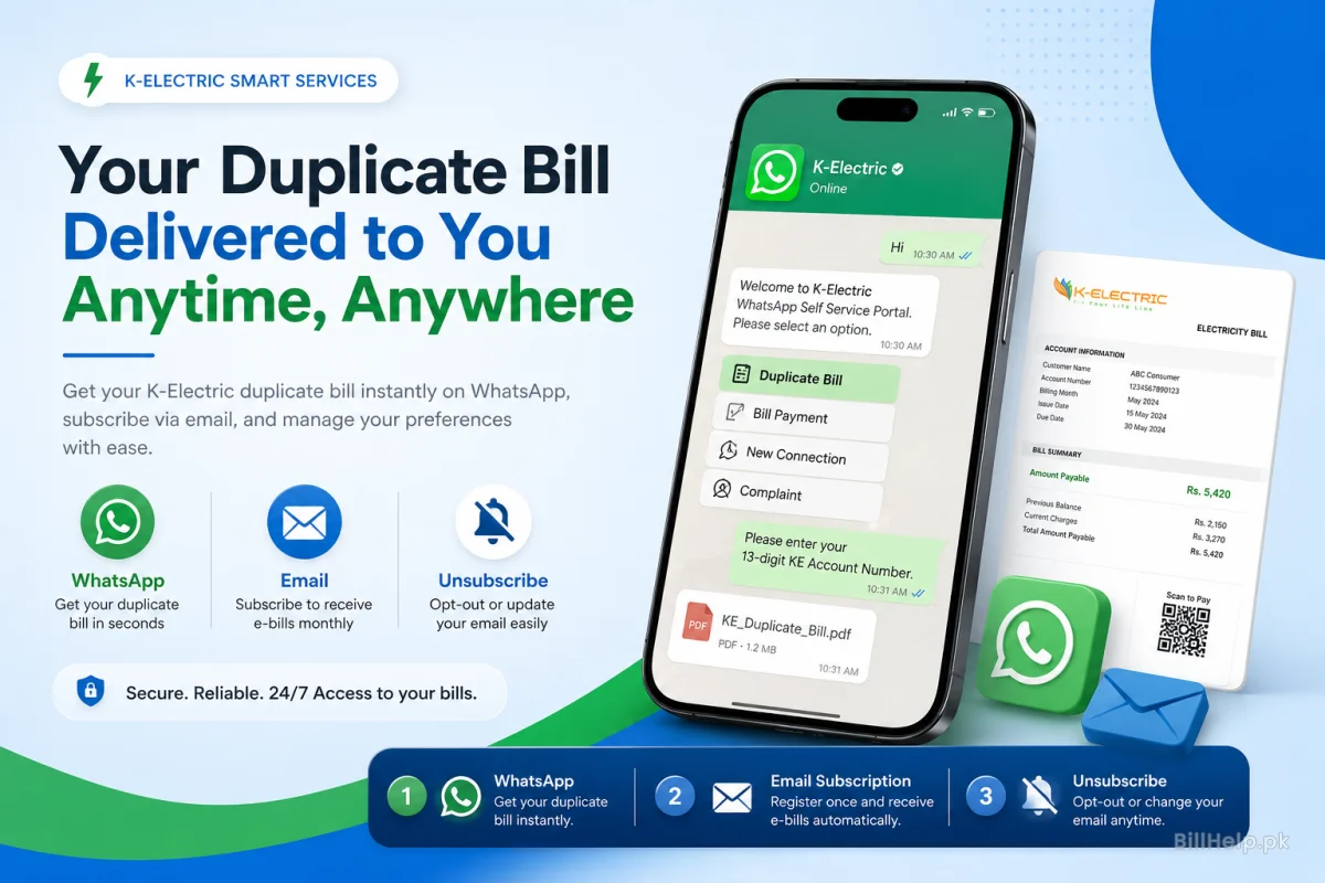 How to Get K-Electric Duplicate Bill via WhatsApp, SMS, and Email