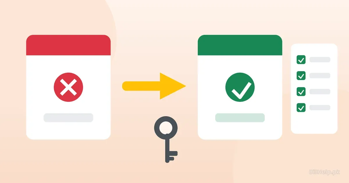 Illustration of a power switch reconnecting after a disconnect mark, with a checklist and key icons, showing electricity supply reconnection