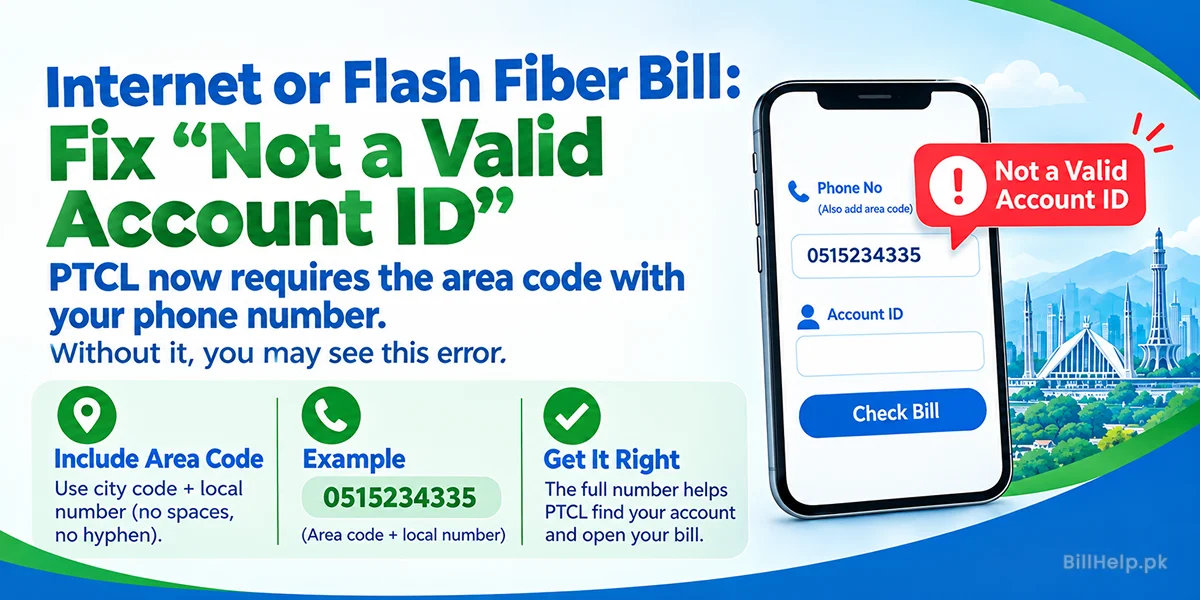 PTCL Internet or Flash Fiber Bill: Fix "Not a Valid Account ID"