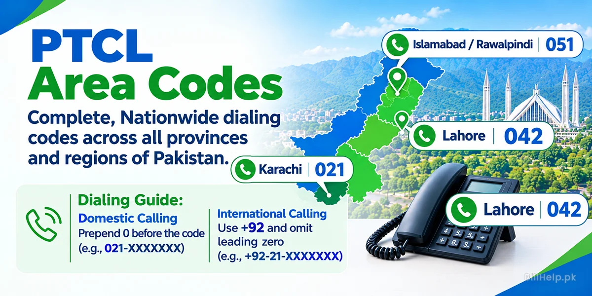 PTCL Area Codes Table - Find your city area code for PTCL Bill