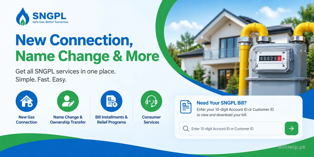 sngpl new connection name change bill installments consumer services
